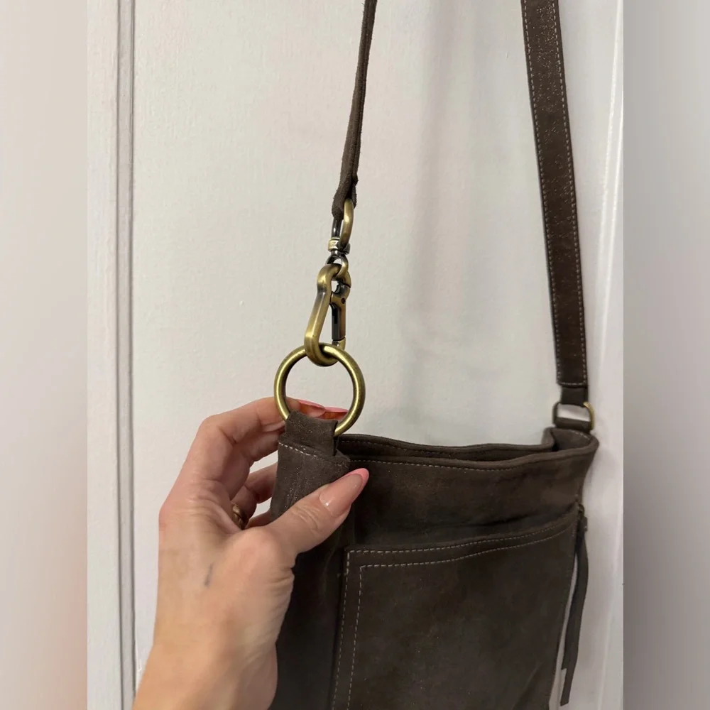 Carla Mancini suede Leather bronze shimmer large Crossbody Bag